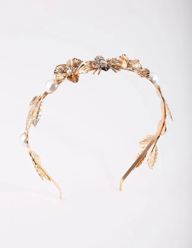 Antique Gold Bee & Flower Alice Band sold by lovisa