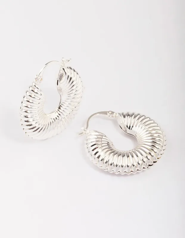 Silver Corrugated Hoop Earrings sold by lovisa
