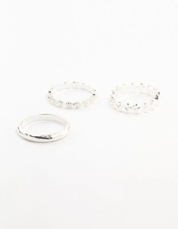 Silver Flower Vine Stacking Ring Pack sold by lovisa
