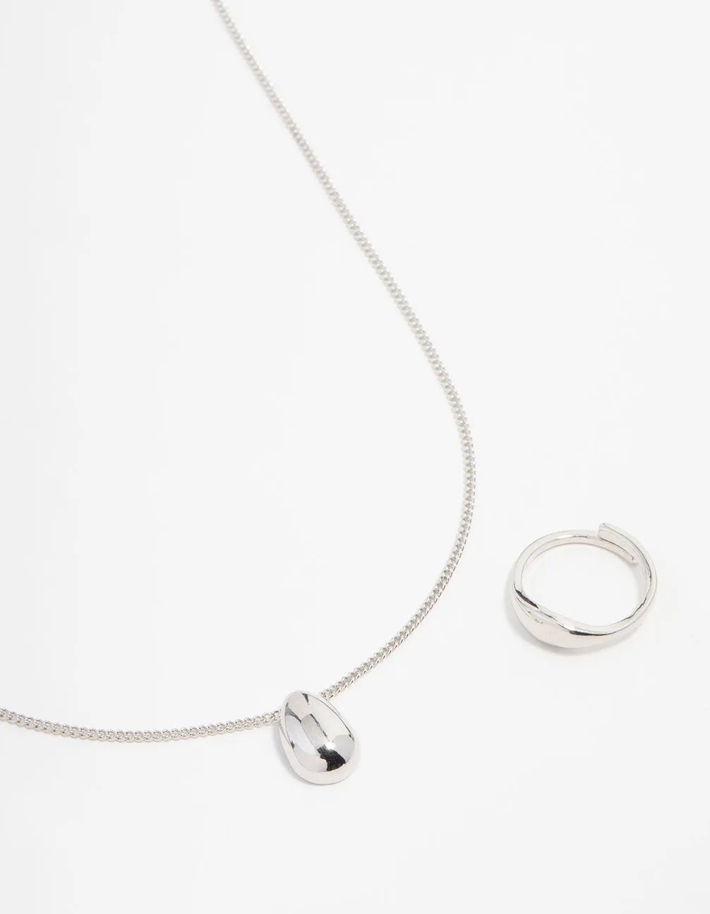 Silver Smooth Stone Necklace & Ring Set sold by lovisa
