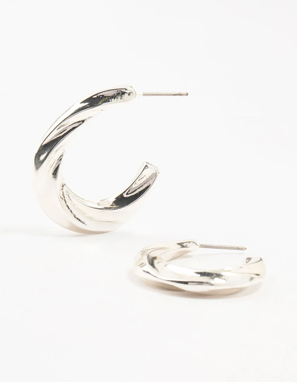 Silver Thin Twisted Hoop Earrings sold by lovisa
