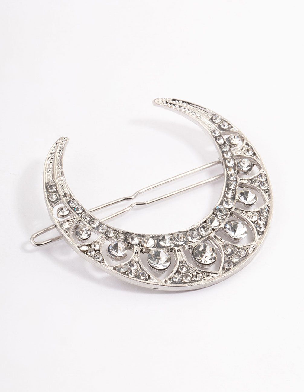 Rhodium Mixed Diamante Crescent Hair Clips sold by lovisa
