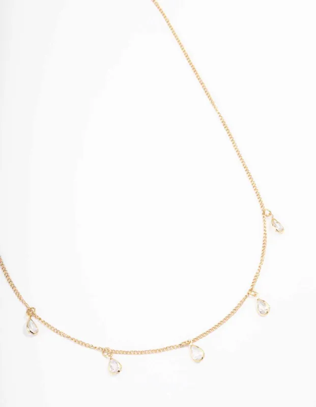 Gold Floating Pear Diamante Droplet Necklace sold by lovisa