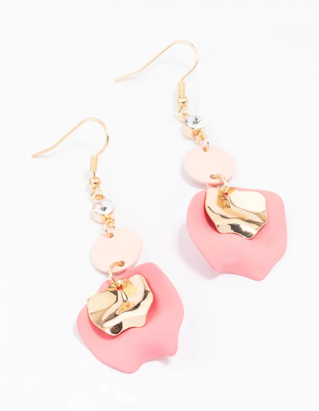 Gold & Blush Diamante Petal Drop Earrings sold by lovisa