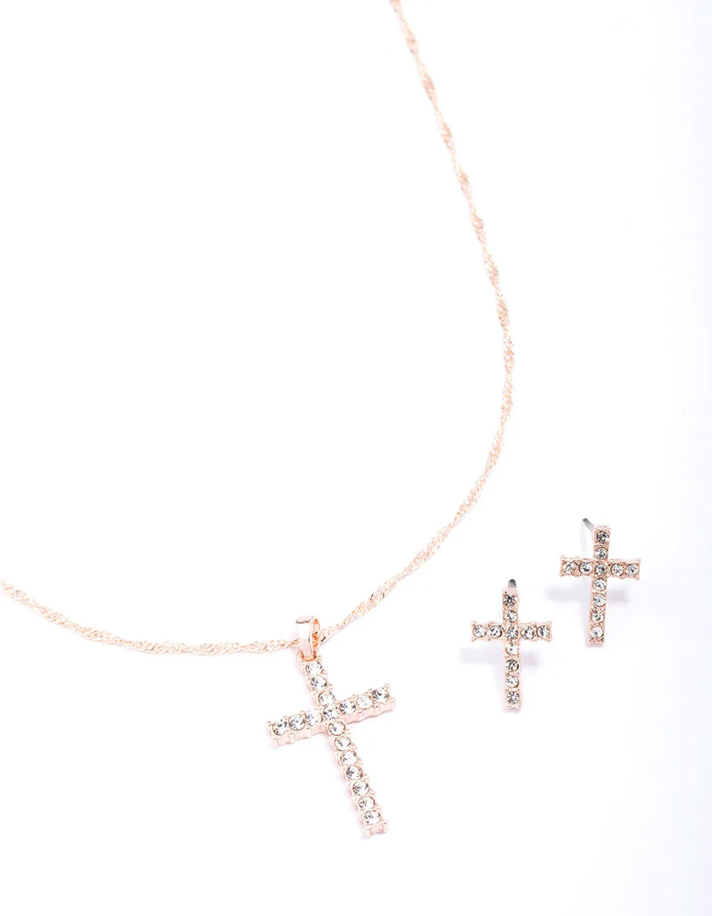 Rose Gold Diamante Cross Jewellery Set sold by lovisa