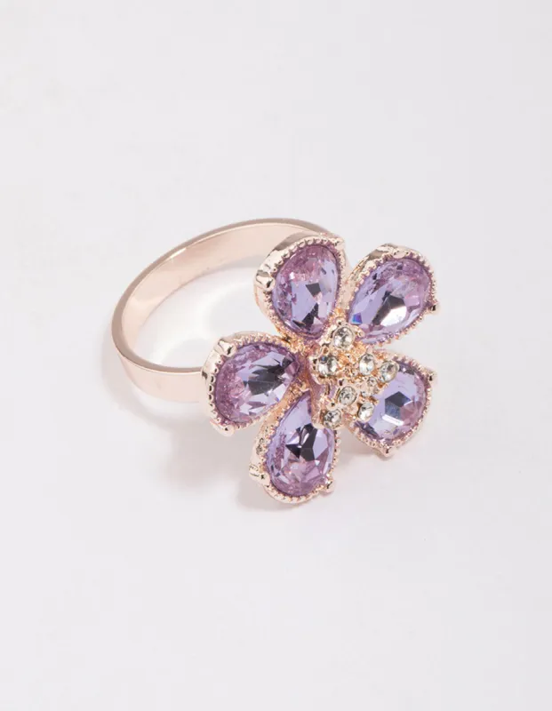 Rose Gold Lilac Flower Petal Ring sold by lovisa