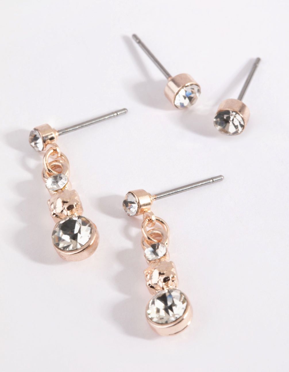 Rose Gold Diamante Pattern Drop Pack Earrings sold by lovisa
