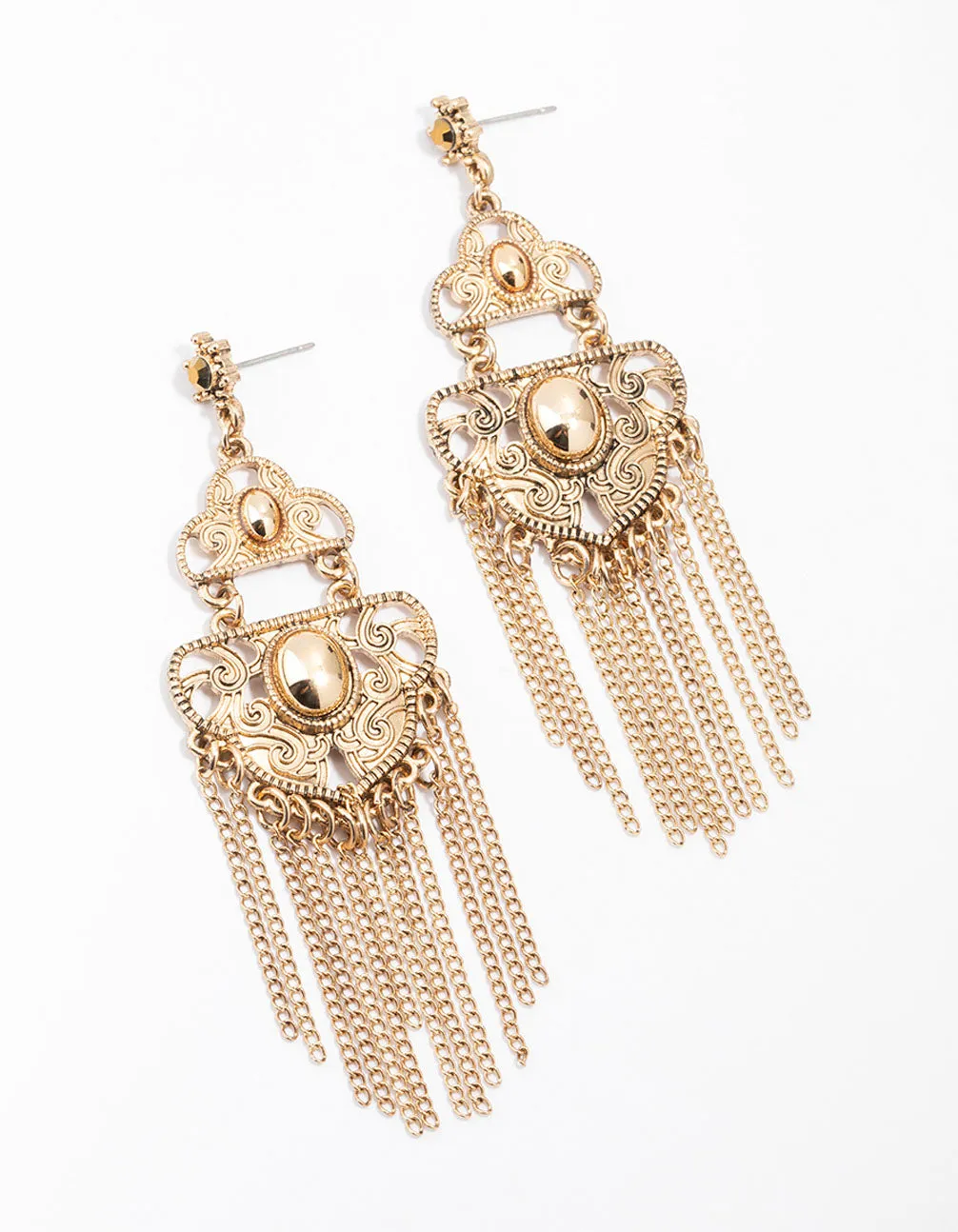 Gold Patterned Tassel Drop Earrings sold by lovisa
