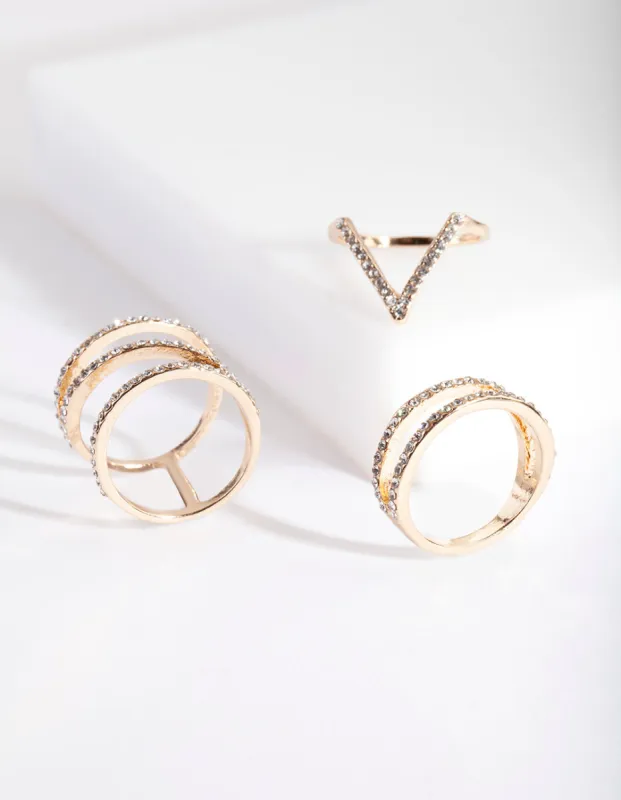 Gold Diamante Zigzag Ring Pack sold by lovisa