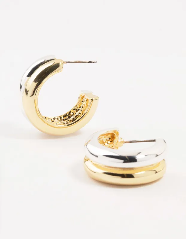Mixed Metals Large Chunky Hoop Earrings sold by lovisa