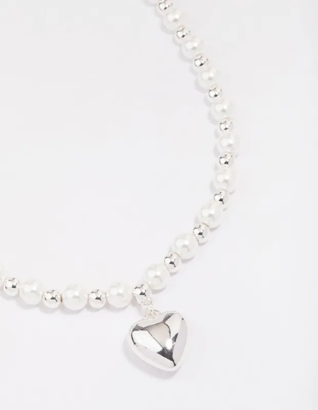 Silver Pearl Heart Chain Necklace sold by lovisa
