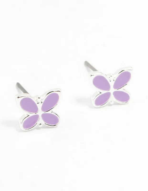 Silver Purple Butterfly Stud Earrings sold by lovisa