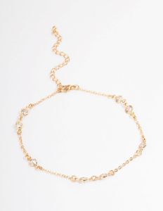 Gold Cubic Zirconia Station Anklet sold by lovisa