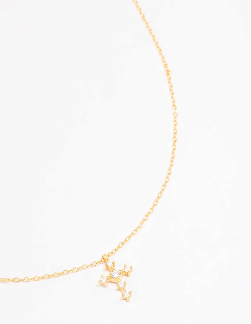 Gold Plated Sterling Silver Cubic Zirconia Round Cross Chain Necklace sold by lovisa