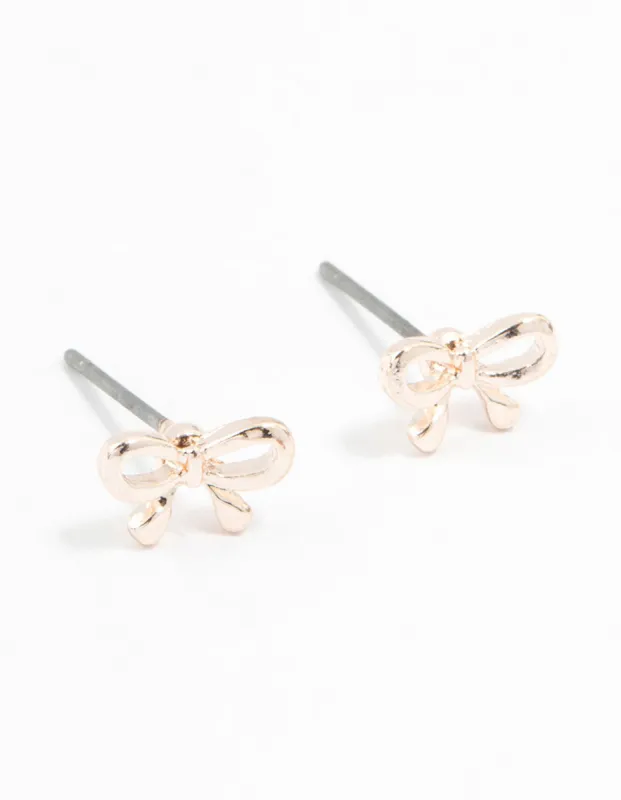 Rose Gold String Bow Stud Earrings sold by lovisa