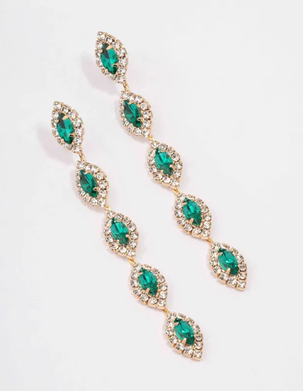 Gold Halo Green Marquise Drop Earrings sold by lovisa
