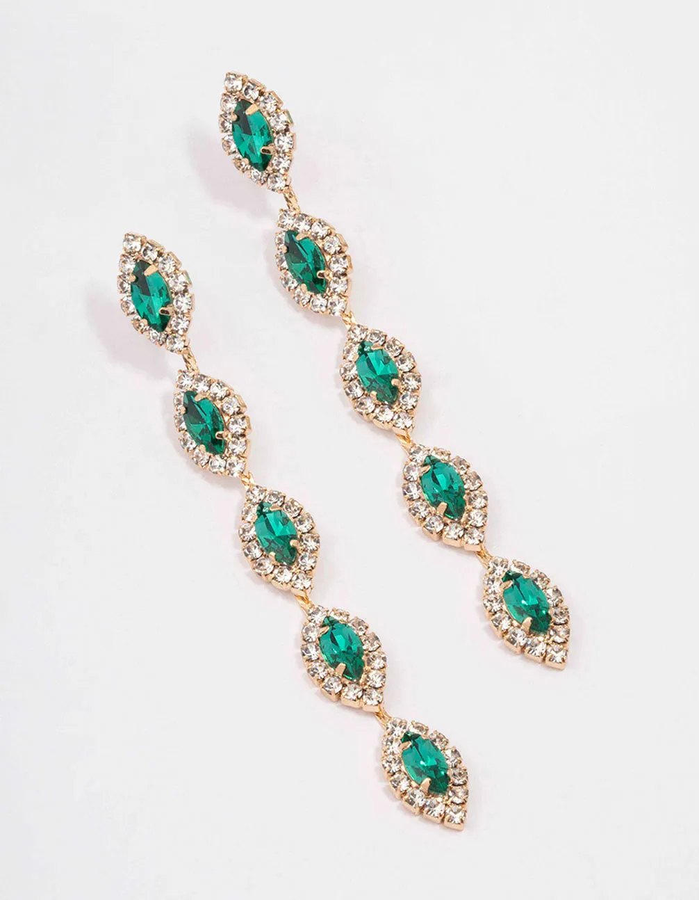 Gold Halo Green Marquise Drop Earrings sold by lovisa