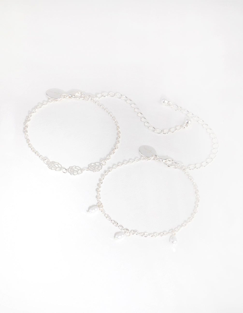 Silver Rose & Pearl Bracelet Set sold by lovisa