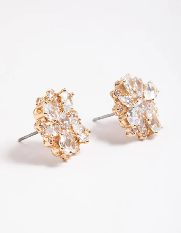 Gold Cubic Zirconia Flower Stud Earrings sold by lovisa