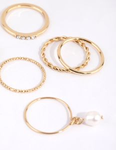 Gold Plated Freshwater Pearl Textured Ring Pack sold by lovisa