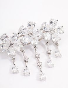 Rhodium Cubic Zirconia Triple Flower Droplet Hair Clips Pack sold by lovisa