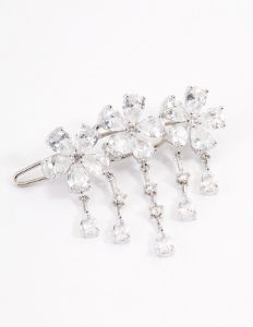Rhodium Cubic Zirconia Triple Flower Droplet Hair Clips Pack sold by lovisa
