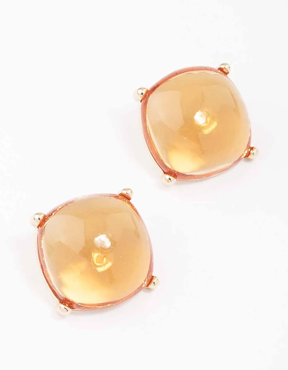 Gold Large Amber Square Stud Earrings sold by lovisa