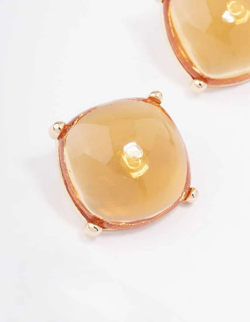 Gold Large Amber Square Stud Earrings sold by lovisa product image thumbnail 4