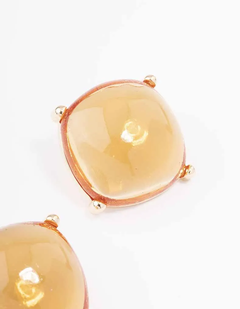 Gold Large Amber Square Stud Earrings sold by lovisa product image thumbnail 5
