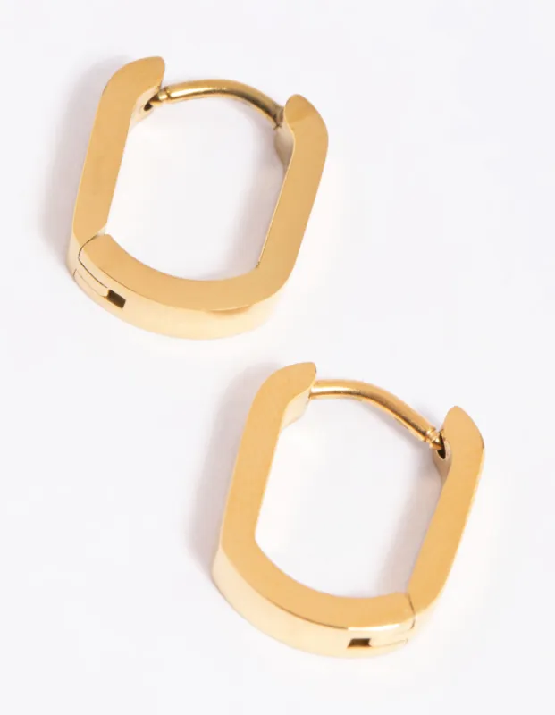 Gold Plated Surgical Steel Oval Huggie Hoop Earrings sold by lovisa
