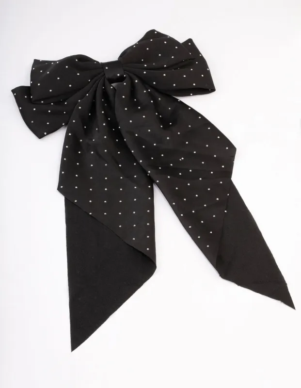 Black Diamante Satin Drop Hair Bow Clip sold by lovisa