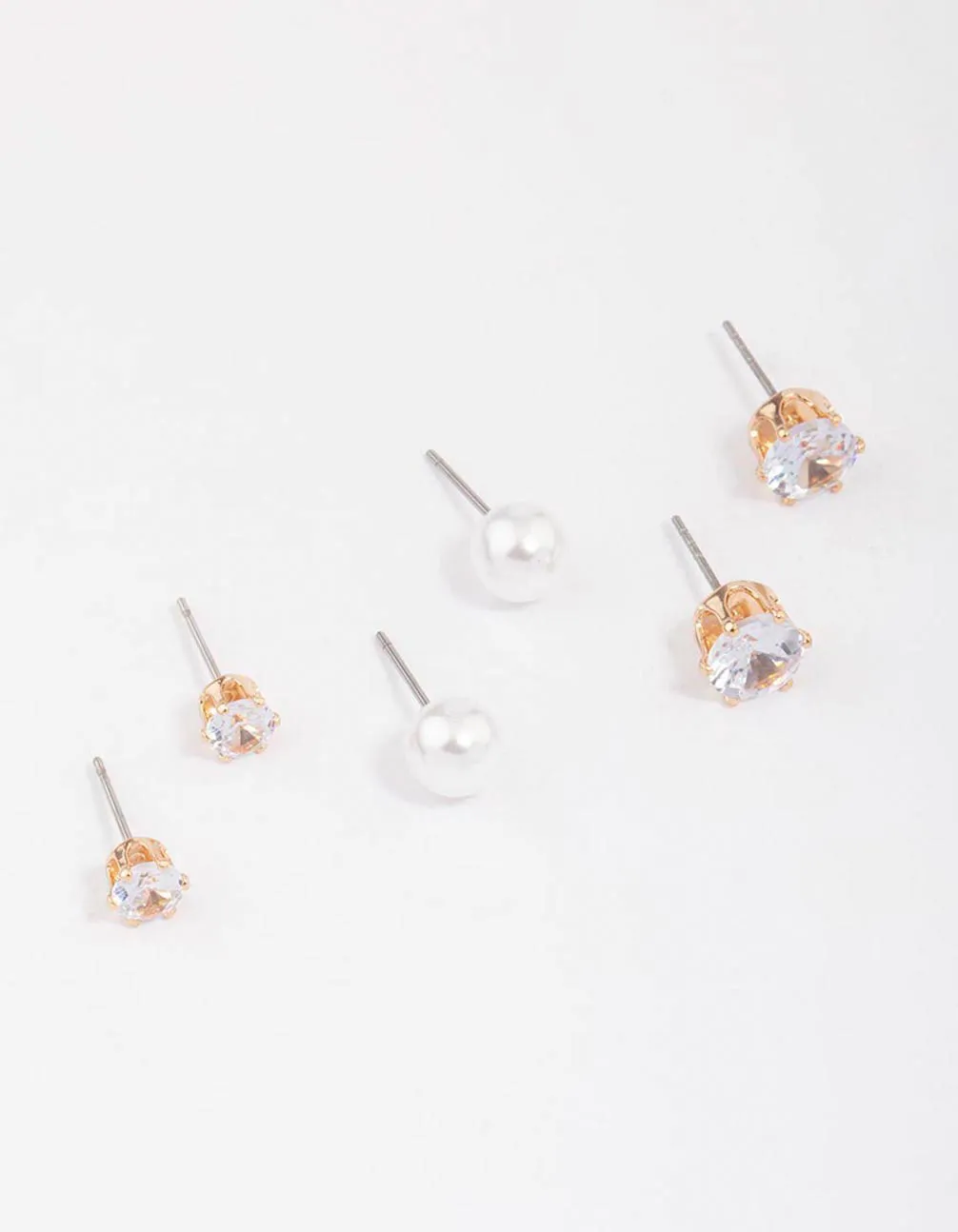 Gold Pearl & Diamante Stud Earring 3-Pack sold by lovisa
