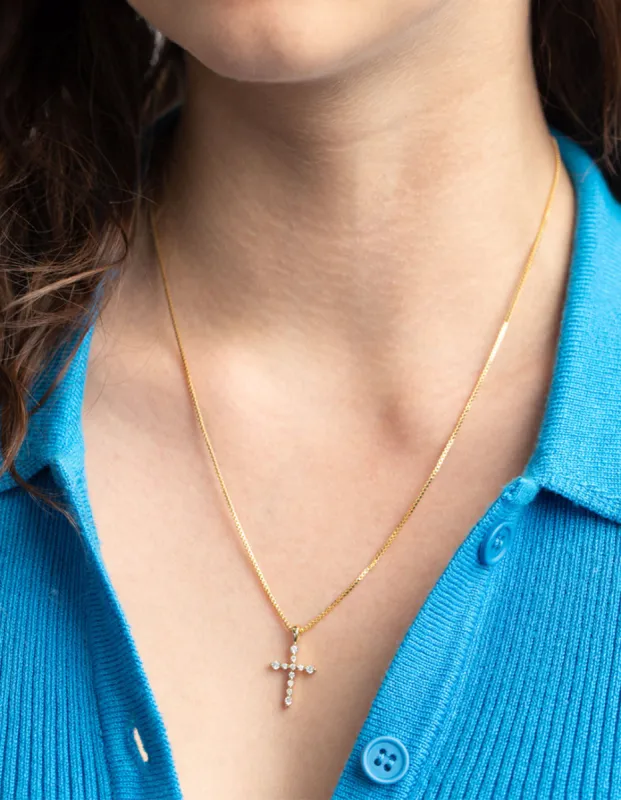 Gold Plated Cubic Zirconia Cross Chain Necklace sold by lovisa