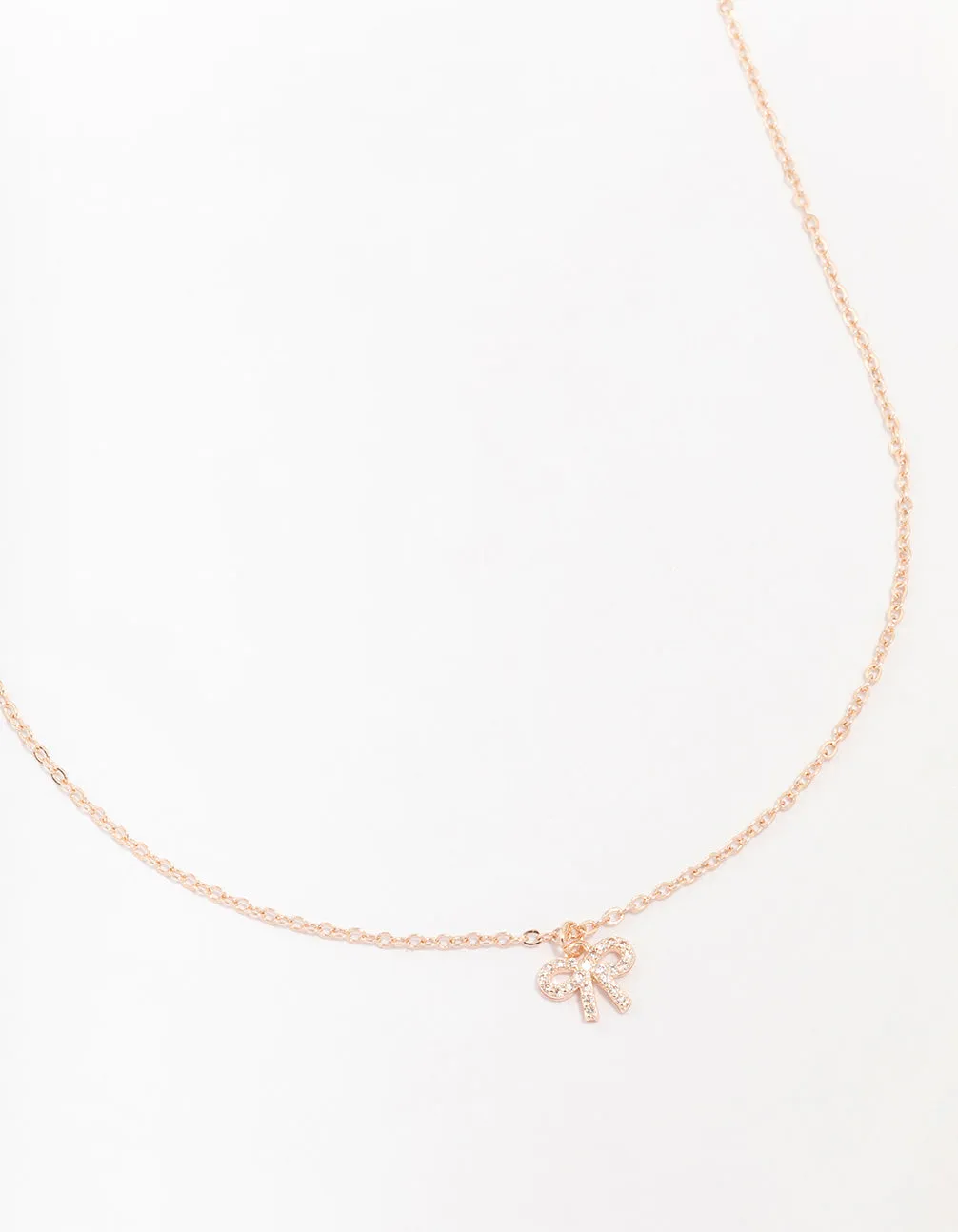 Rose Gold Cubic Zirconia Diamante Bow Pendant Necklace sold by lovisa