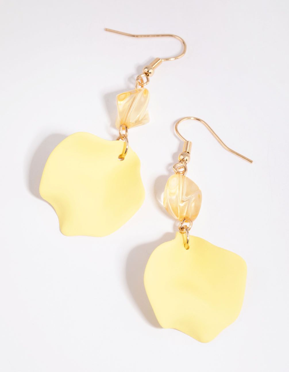 Matte Yellow Bead & Leaf Earrings sold by lovisa
