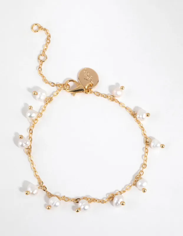 Gold Plated Freshwater Pearl Droplet Bracelet sold by lovisa