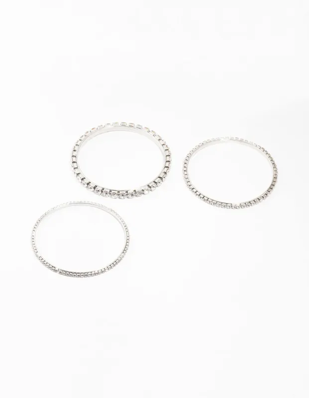 Diamante Rhodium Bangles 3-Pack sold by lovisa