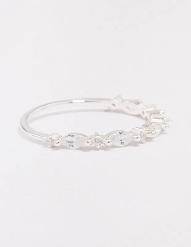 Sterling Silver Cubic Zirconia Alternating Marquise Round Ring sold by lovisa