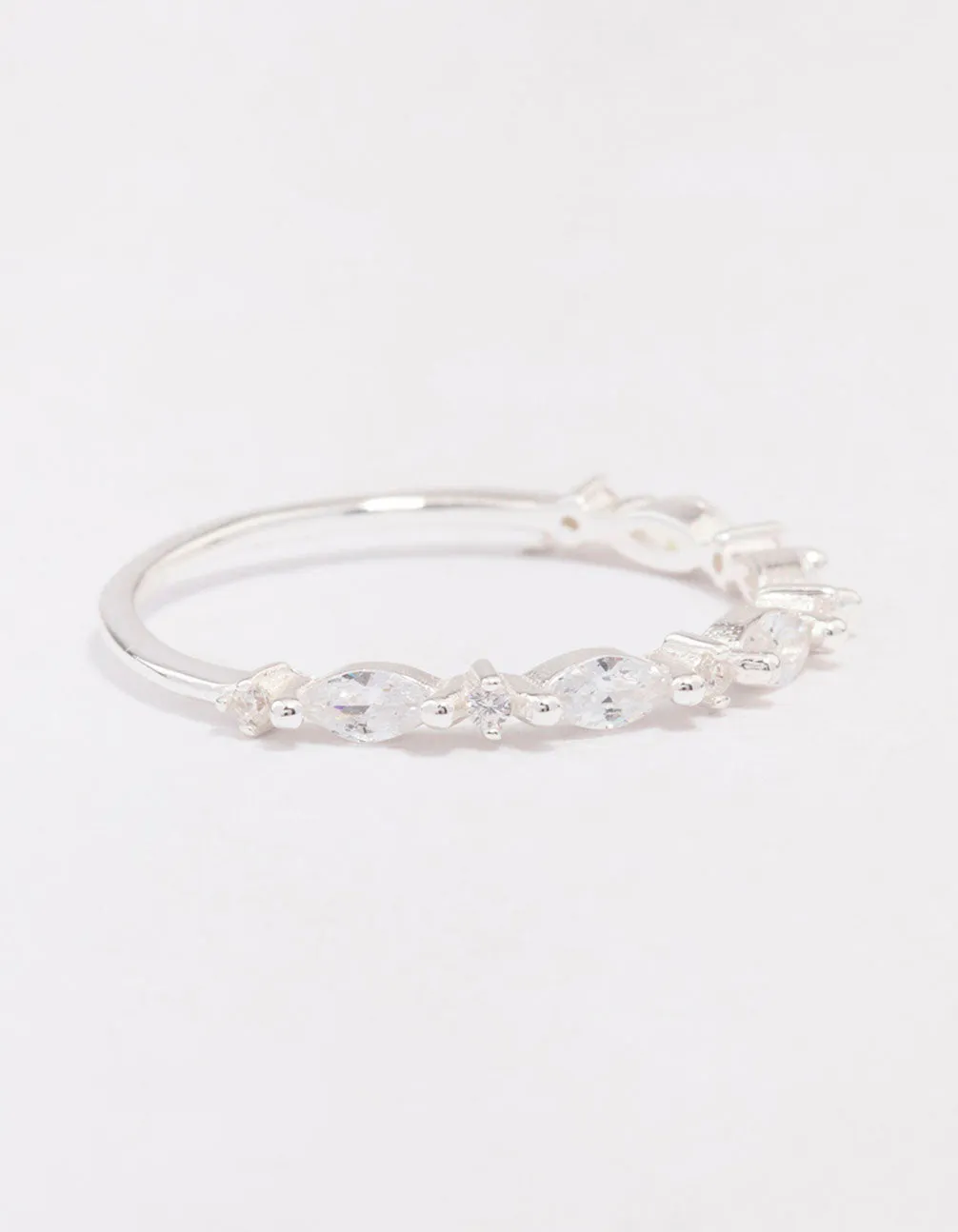 Sterling Silver Cubic Zirconia Alternating Marquise Round Ring sold by lovisa