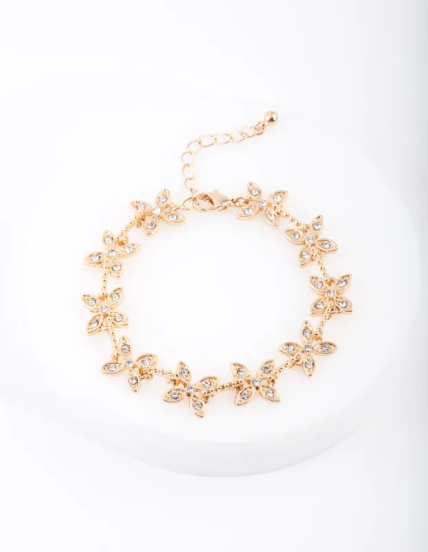 Gold Diamante Flower Bracelet sold by lovisa