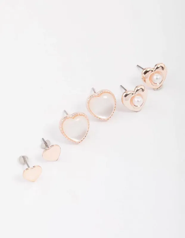Gold Pearl Heart Stud Earring 3-Pack sold by lovisa