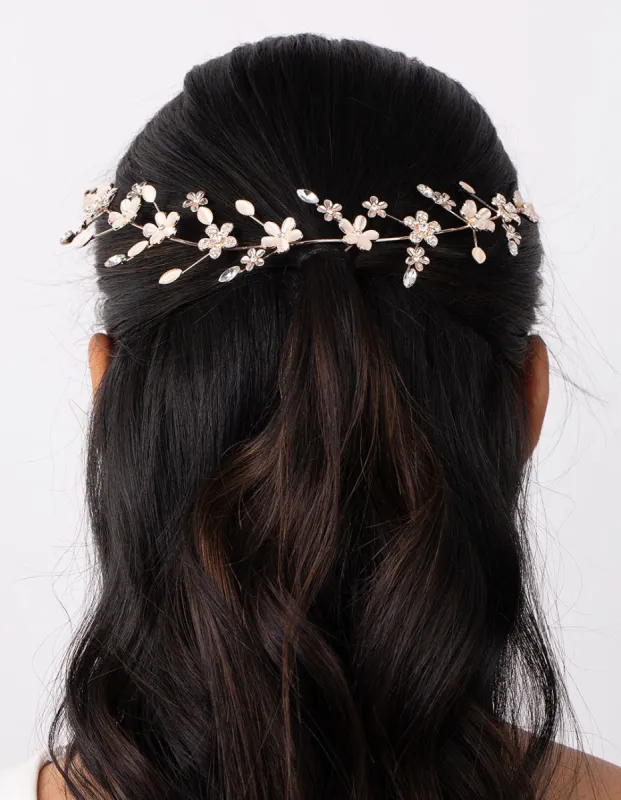 Rose Gold Diamante Flower Pearl Hair Vine sold by lovisa
