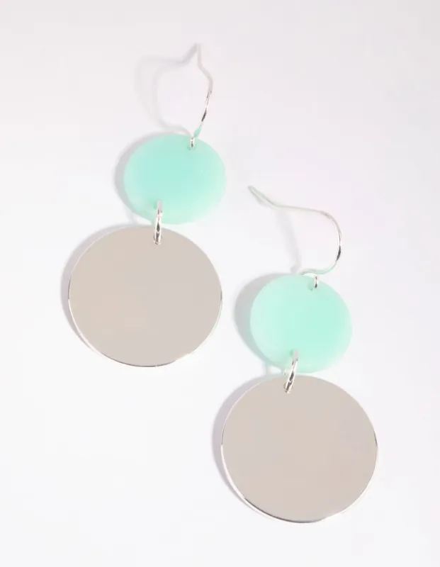 Teal Ascending Disc Drop Earrings sold by lovisa