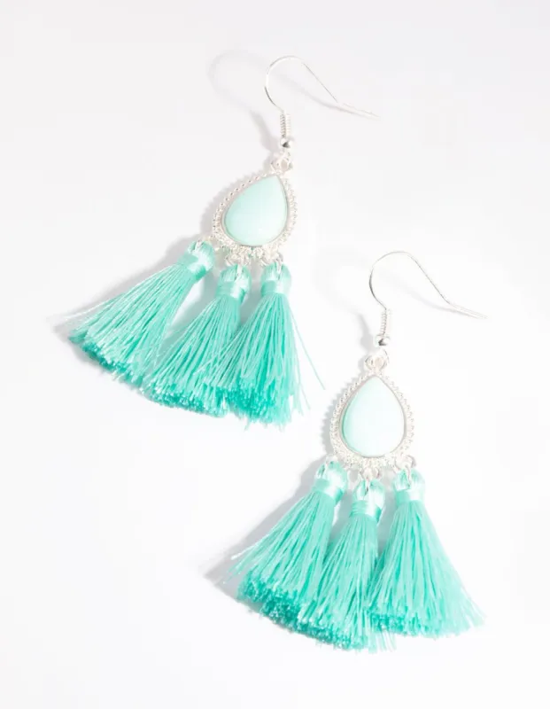 Teal Teardrop Tassel Earrings sold by lovisa