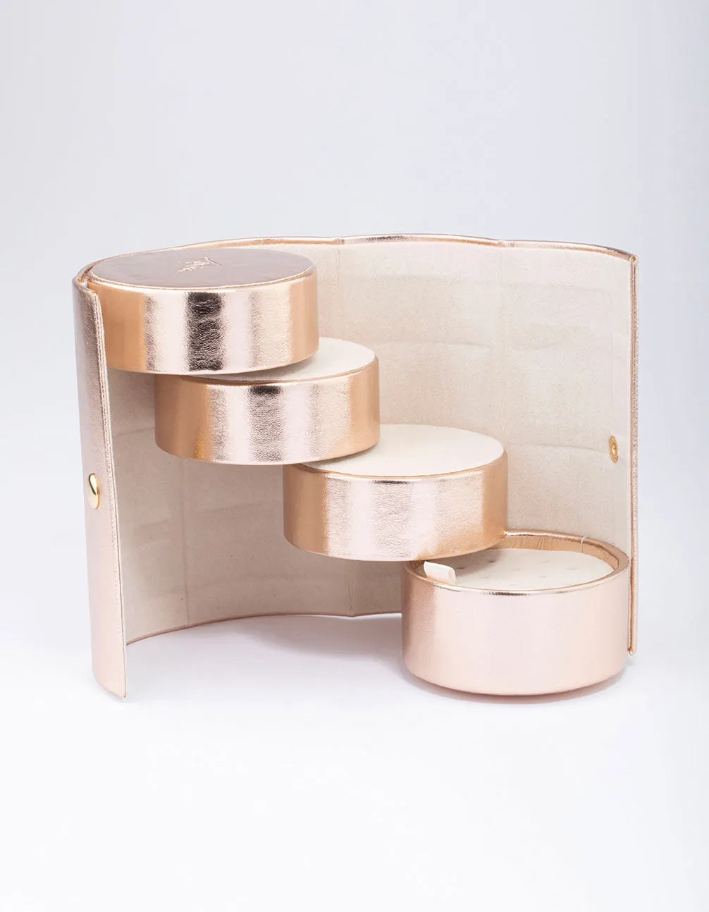 Rose Gold Faux Leather Cylinder Folded Travel Jewellery Case sold by lovisa