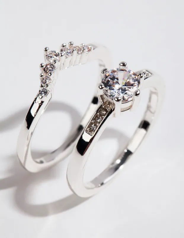 Silver Plated Round Cubic Zirconia Ring Set sold by lovisa