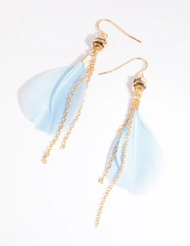 Blue Feather Drop Earrings sold by lovisa