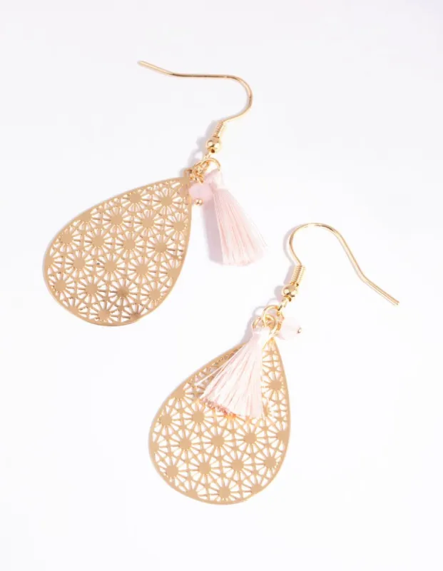 Blush Teardrop Tassel Earrings sold by lovisa