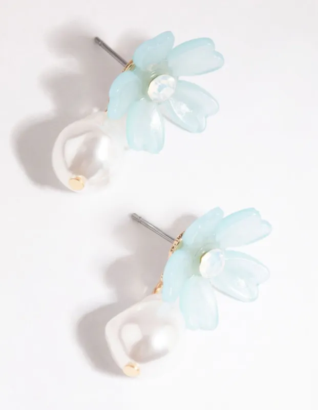 Blue Diamante Daisy Pearl Drop Earrings sold by lovisa