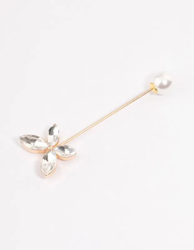 Gold Pearl & Diamante Butterfly Scarf Pin sold by lovisa